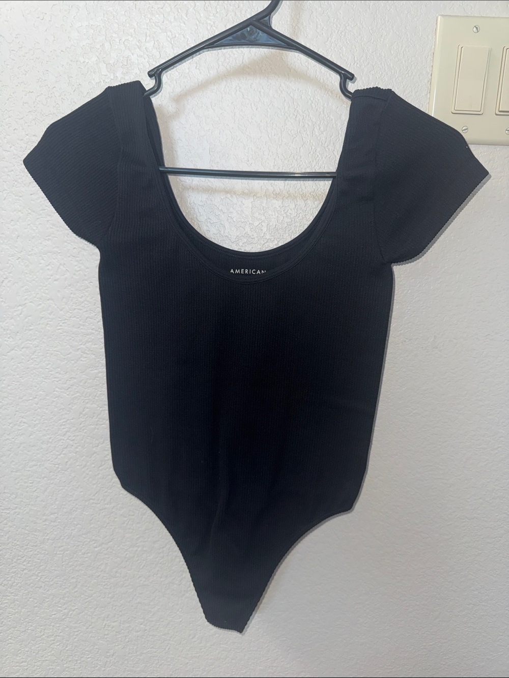 American Eagle Black Ribbed Scoop-Neck Bodysuit